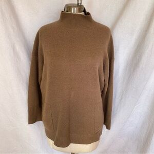 Pure cashmere L/XL Soft mocha brown mock neck relaxed fit sweater.